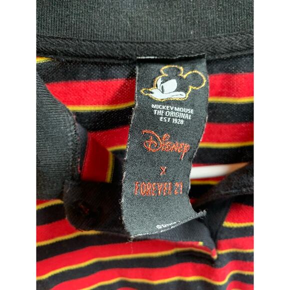 Disney X Forever 21 Angry Mickey Mouse Red Striped Polo Shirt Boys Size Small - Picture 4 of 5